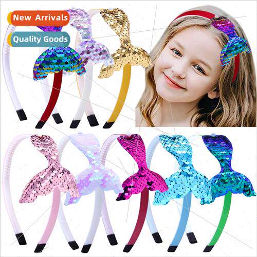 New card children sequins hair accessories mermaid tail flip