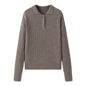 
A Memory Inside Cable Craft Heavy JI Fine Cashmere Wool Sweater Women's Polo Collar Knitted Sweater
