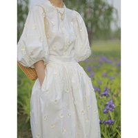 Платье, приталенный летний корсет, белая длинная юбка, французский стиль