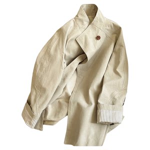 
Xiao C home khaki stand collar windbreaker jacket for women 2025 new autumn casual loose ragander sleeves mid-length coat