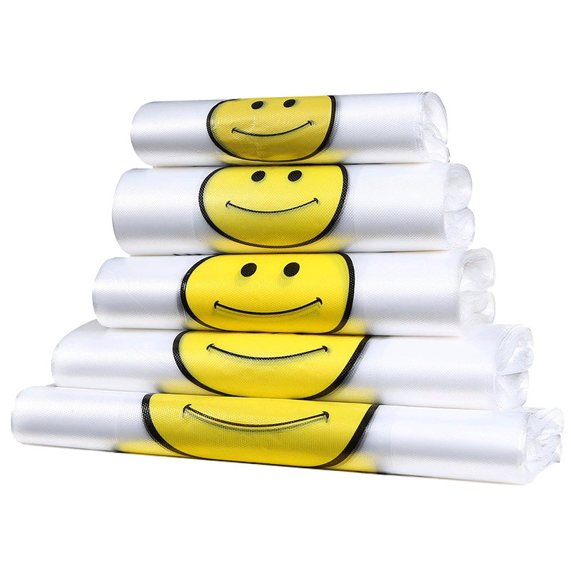 
Smiley bag transparent plastic bag customized supermarket shopping bag fruit bag takeaway packaged food bag vest bag wholesale