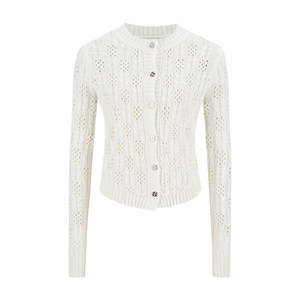 
MosesQueen white hollow knitted cardigan for women in spring and autumn outer sweater long-sleeved coat top