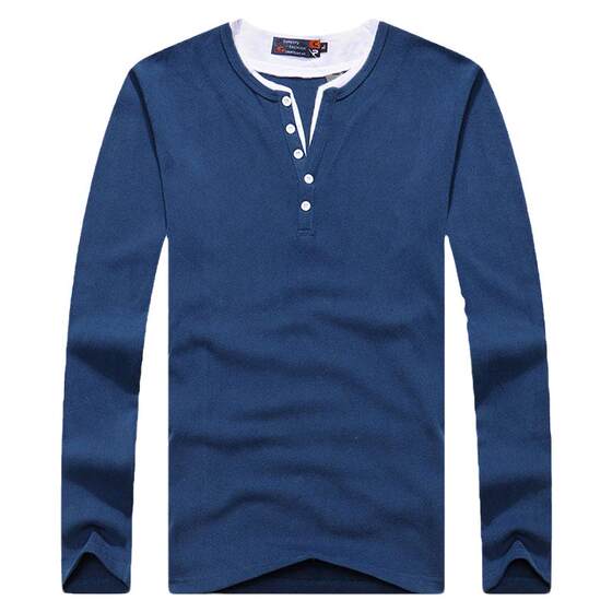 
Youth spring clothing plus fat plus size long-sleeved T-shirt men's v-neck pure cotton top fake two pieces fat man sports orange T-shirt