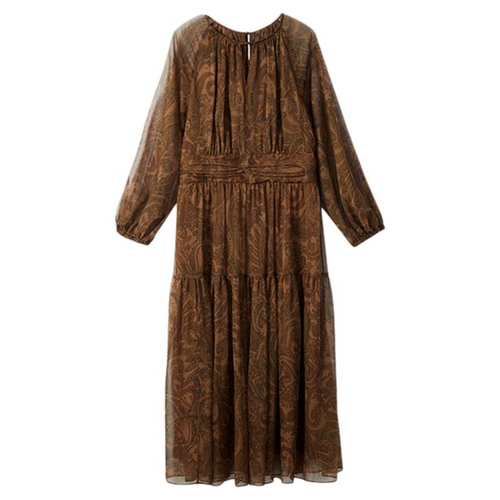 
Langzi v-neck slim high waist A-line chiffon long skirt high-end temperament commuting dress 2025 autumn new style