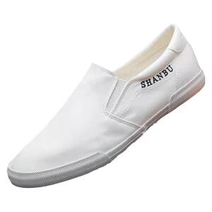 Korean version of popular ice silk shoes men's one pedal lazy shoes summer low -breathable canvas shoes thin white shoes
