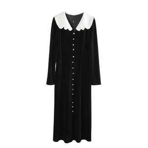 
Black V-neck Velvet Dress Women's 2026 Spring New French Waist Long A-Line Annual Party Dress Skirt