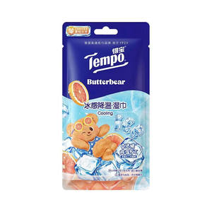 Tempo得宝冰感湿巾8包黄油小熊清凉降温湿纸巾运动擦汗便携小毛巾
