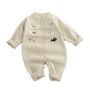 
Baby boy winter knitted cardigan suit boy New Year Korean version thickened warm sweater baby plus velvet straight pants