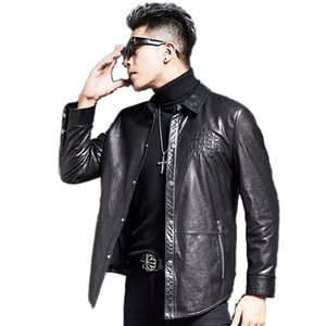 Haining Shippi Male Oil Waxed Cambir Crox Embroidery Standard Labor Short Short Fashion Leatherwear outer jacket tide