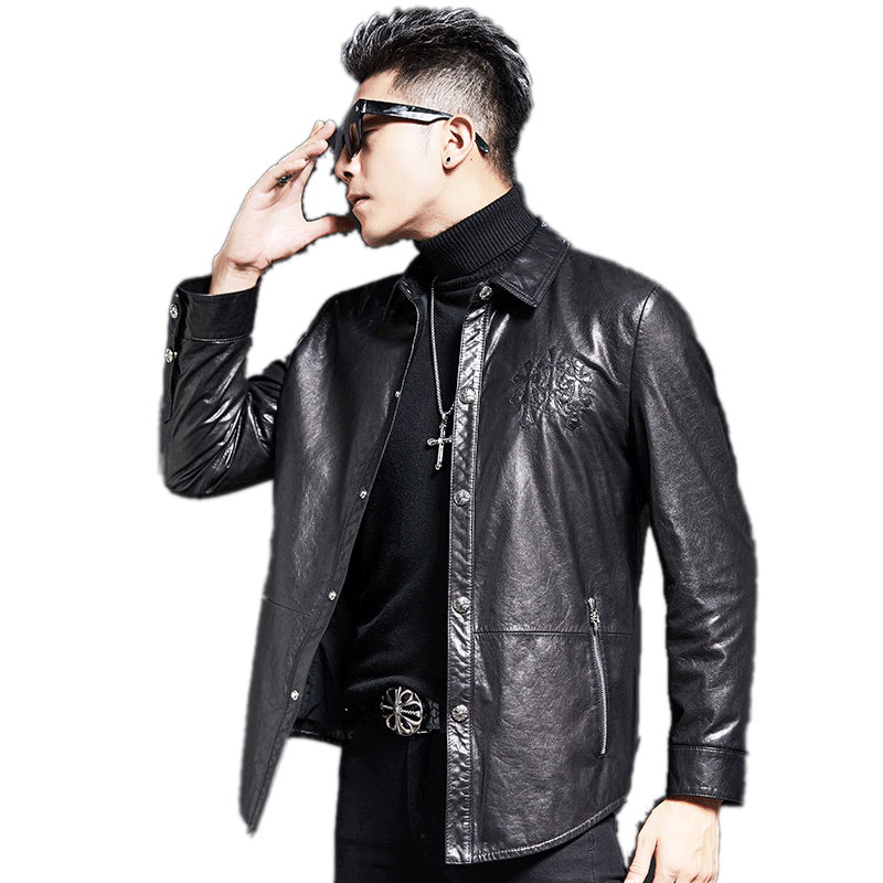 Haining Shippi Male Oil Waxed Cambir Crox Embroidery Standard Labor Short Short Fashion Leatherwear outer jacket tide