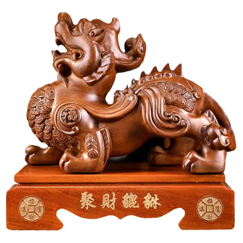 木雕貔貅擺件實木雕刻招財一對聚財皮丘工藝禮品擺飾辦公室桌開業禮品-Taobao