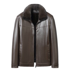 
Haining winter genuine leather jacket men's fur integrated mink liner short top layer cowhide leather jacket mink coat