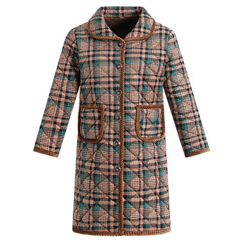 
Mother's winter velvet mid-length cotton plaid coat