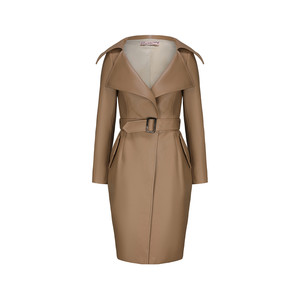 
le palais vintage elegant royal lady style milk tea color large collar lapel slim fit imitation leather jacket