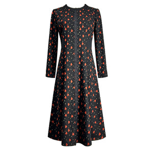 
Brand mid-length black nine-quarter sleeve dress 2026 small fragrant style stretch slim fit bronzing jacquard A-line skirt