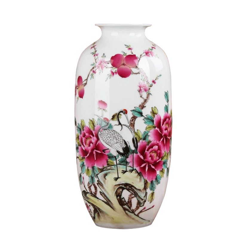 景德镇名瓷　花瓶　飾壺 名家夏国安作品景德镇陶瓷器花瓶高档礼品瓷手绘粉彩富贵长寿瓶