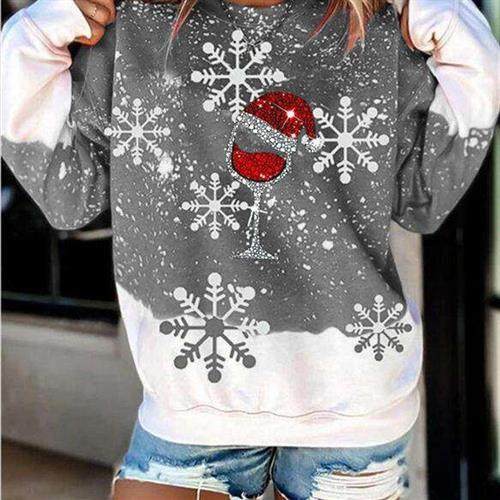 Loose-fitting Christmas wine glass womens urban casual