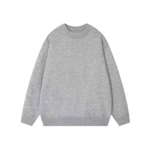 
Gray lazy style round neck sweater for men in autumn and winter, loose and loose bottoming sweater, high-end inner sweater