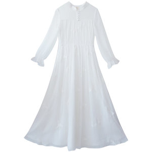 [199 yuan] High -waist dress female summer embroidery long skirt design sense ruffle sleeve temperament white skirt
