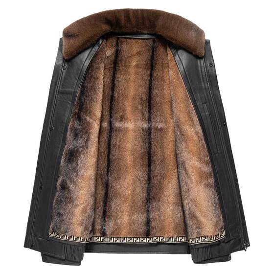 
In winter, Haining mink inner liner, fur, men's mink coat, genuine leather leather jacket, men's leather jacket, plus velvet and thickened