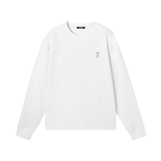 LEZORA designer focuses on high-end cotton products! 230g double-sided mercerated cotton love embroidered long-sleeved T-shirt for men
