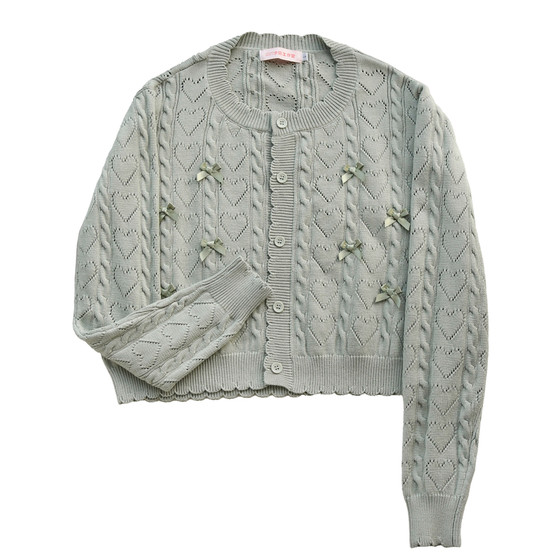 Love hollow lolita sweater cardigan retro knitted JK cardigan soft girl long -sleeved ruffled girl cute