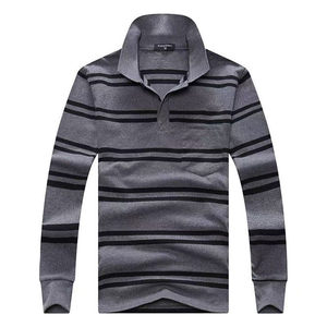 
Spring and autumn cotton long-sleeved T-shirts for men with striped lapels, loose casual wear for middle-aged and elderly dads, autumn clothes and bottoming shirts