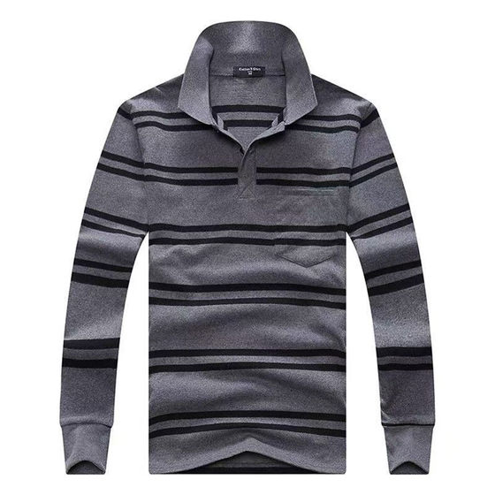 
Spring and autumn cotton long-sleeved T-shirts for men with striped lapels, loose casual wear for middle-aged and elderly dads, autumn clothes and bottoming shirts