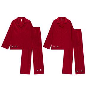 
Lezimeng pajamas wedding newlywed couple suit for women spring and autumn ice silk long sleeve men red zodiac year home clothes