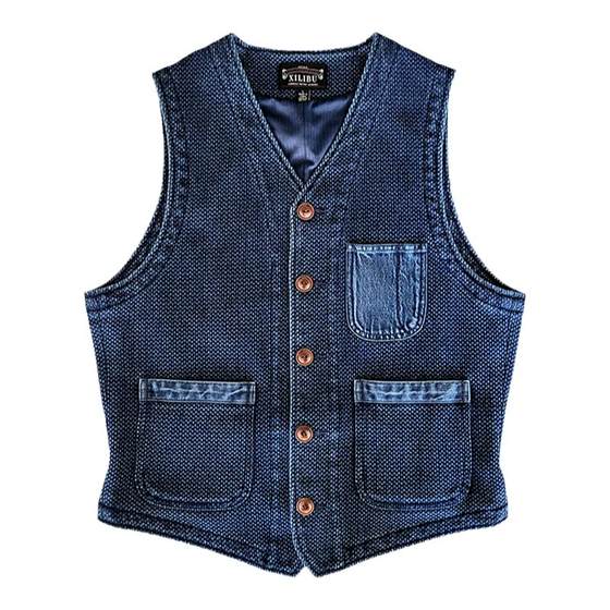 
Silibu indigo Aizen's stingy kendo slim vest vest khaki retro non-rrlporterclass