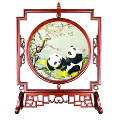 Nový Produkt Čínská Výšivka Hunan Oboustranná Výšivka Pivoňka A Panda Ruční Výšivka Lehké Luxusní Palisandrové Učené Narozeninové A Svatební Ozdoby Su