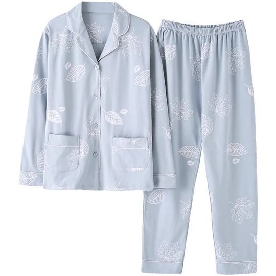 Pyjama Doux à Manches Longues En Coton Imprimé Floral Pour Femme
