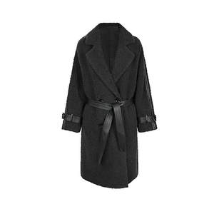 
sdeer women's suit collar waist lamb plush long winter coat S21481703