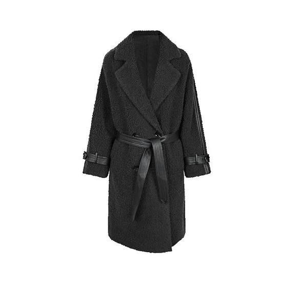 
sdeer women's suit collar waist lamb plush long winter coat S21481703