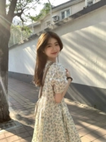 Ретро летнее платье, приталенный корсет, юбка, французский ретро стиль, в корейском стиле, рукава фонарики