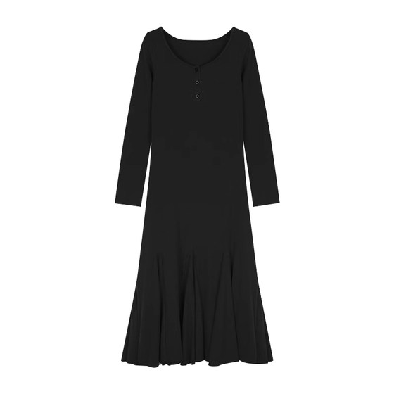 alex stevens black dress female spring and autumn slim A -line fishtail skirt long bottom skirt