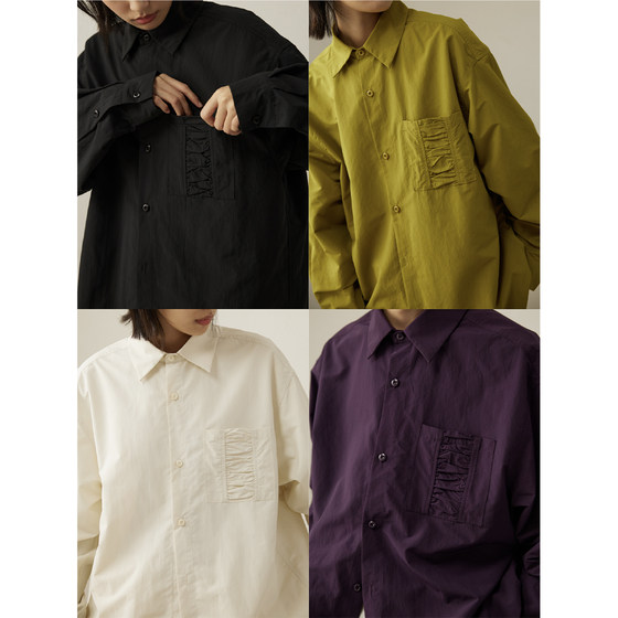 LR MADE 23AW Pocket pleated design Anti-wrinkle high-density fabric Japanese simple-sleeved square collar shirt