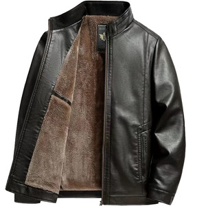 
Middle-aged and elderly dad's winter coat plus velvet and thickened stand-up collar genuine leather jacket for men and grandfathers and the elderly warm leather jacket 60