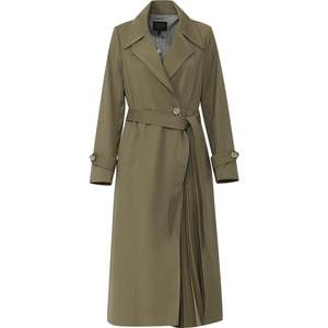 
Leif Adier spring new style retro elegant temperament pleated design classic solid color suit collar long windbreaker