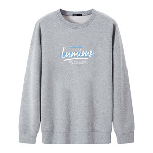 Gray sweatshirt for men, casual and versatile, autumn and winter youth plus velvet and thickened student school uniform with long-sleeved T-shirt