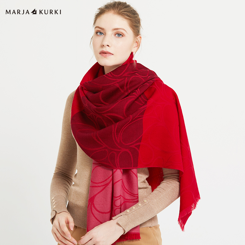 MARJAKURKI玛丽亚古琦红色羊毛围巾女冬季高级感妈妈围巾披肩礼盒