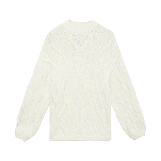 
Metersbonwi sweater for women in autumn and winter high neck loose sweet simple solid color loose comfortable versatile long-sleeved sweater