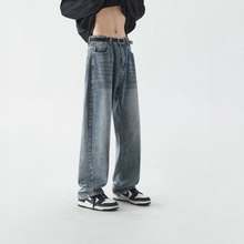 Denim pants, men's popular spring and autumn styles, American style high street retro straight leg pants, in trendy loose wide leg pants on the thread