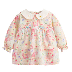 
Baby smock pure cotton trimmed baby blouse Korean style fashionable princess outer wear anti-dirty kindergarten eating clothes spring and autumn