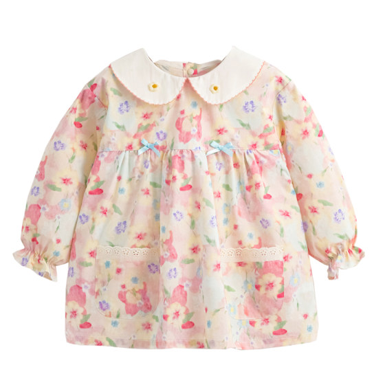 
Baby smock pure cotton trimmed baby blouse Korean style fashionable princess outer wear anti-dirty kindergarten eating clothes spring and autumn