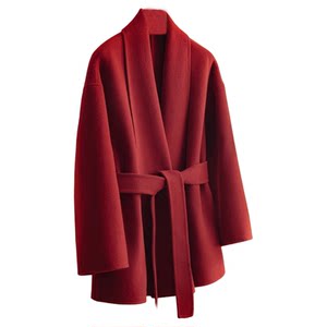 
Red coat women's short double-sided cashmere 2025 autumn and winter high-end retro small woolen coat wedding
