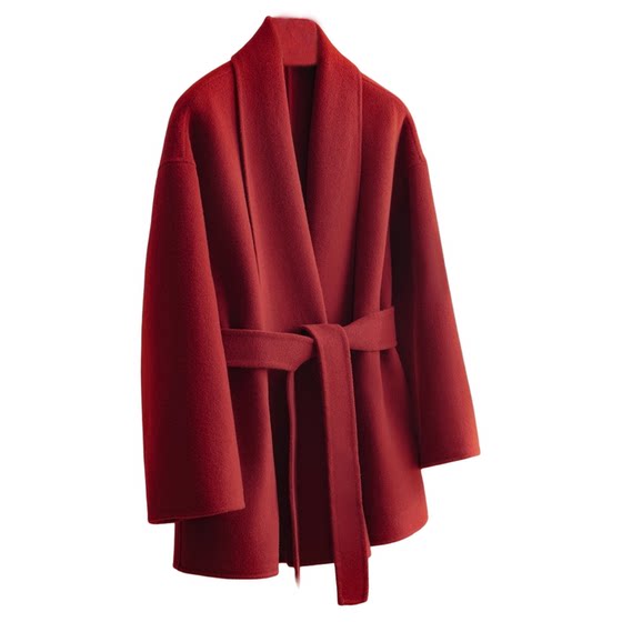 
Red coat women's short double-sided cashmere 2025 autumn and winter high-end retro small woolen coat wedding