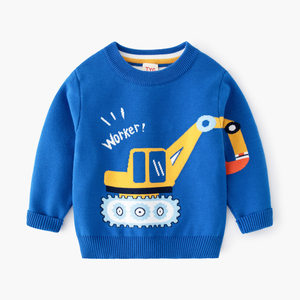 Boys' Double Layer Plush Sweater 2026 Spring and Autumn Baby Style Casual Pullover Cartoon Sweater for Small and Medium-sized Children