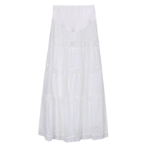 Pregnant women white lace cake skirt spring, summer, autumn wearing fashion, loose casual mid -length A -line skirt