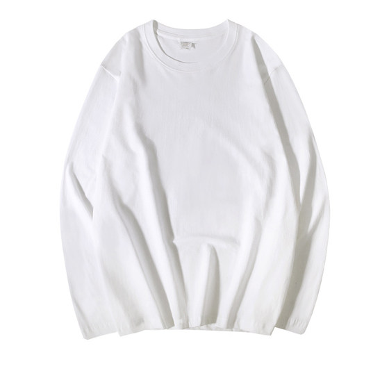 [Little Bai Family] Cotton round collar long sleeve T -shirt men and women all cotton basic solid color bottoming shirts with BF wind loose